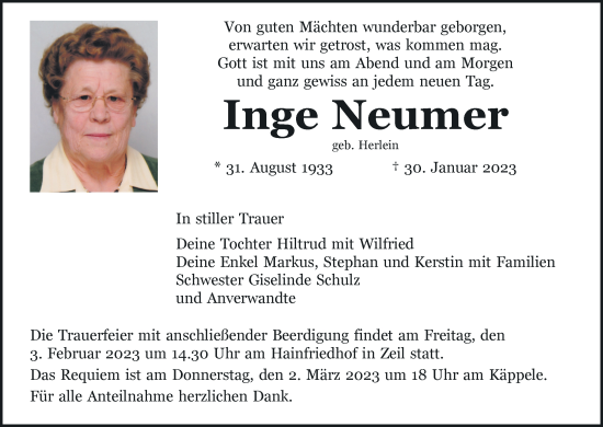 Anzeige von Inge Neumer von MGO