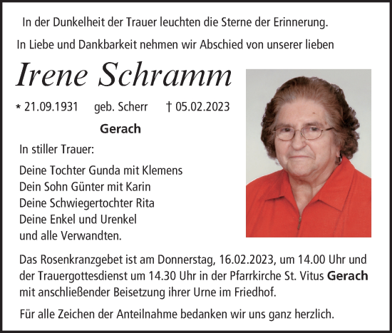 Anzeige von Irene Schramm von MGO