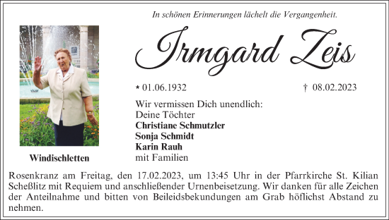 Anzeige von Irmgard Zeis von MGO