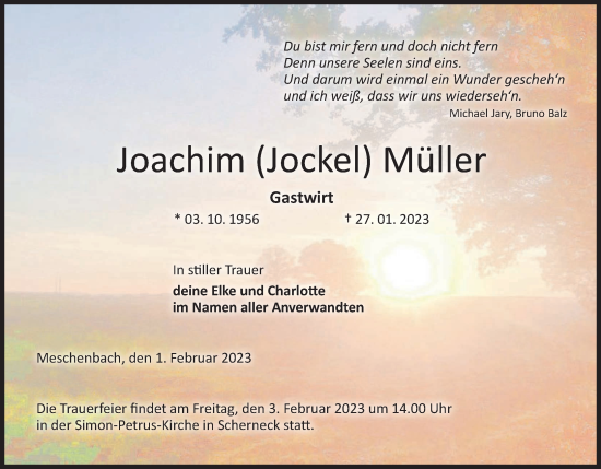 Anzeige von Joachim Müller von MGO