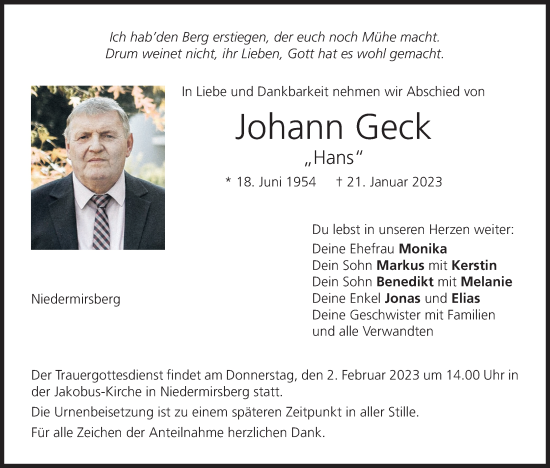 Anzeige von Johann Geck von MGO