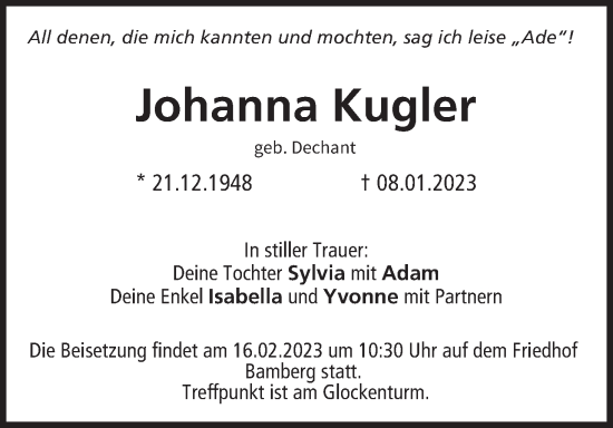 Anzeige von Johanna Kugler von MGO
