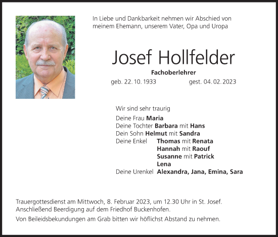 Anzeige von Josef Hollfelder von MGO