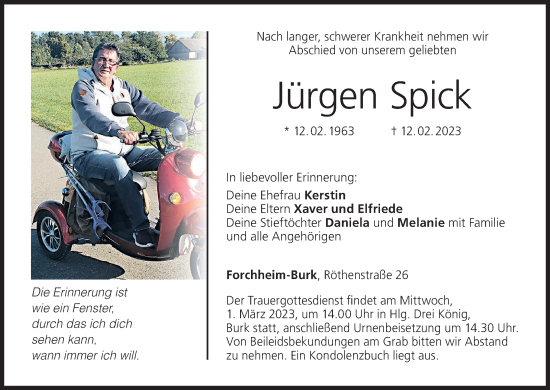 Anzeige von Jürgen Spick von MGO