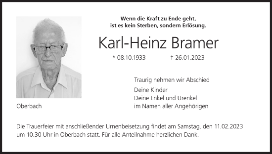 Anzeige von Karl-Heinz Bramer von MGO