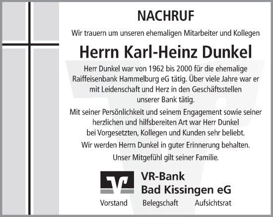 Anzeige von Karl-Heinz Dunkel von MGO