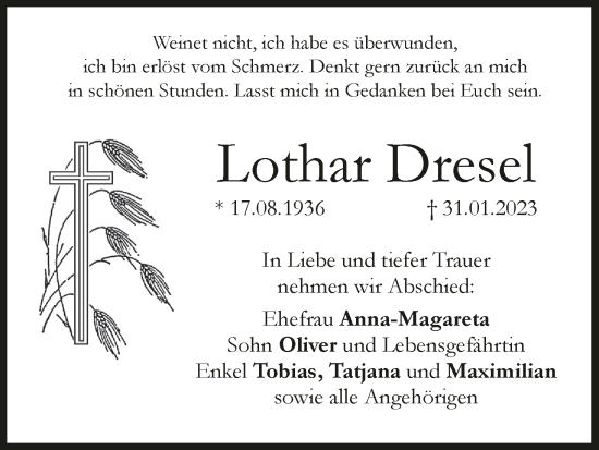 Anzeige von Lothar Dresel von MGO