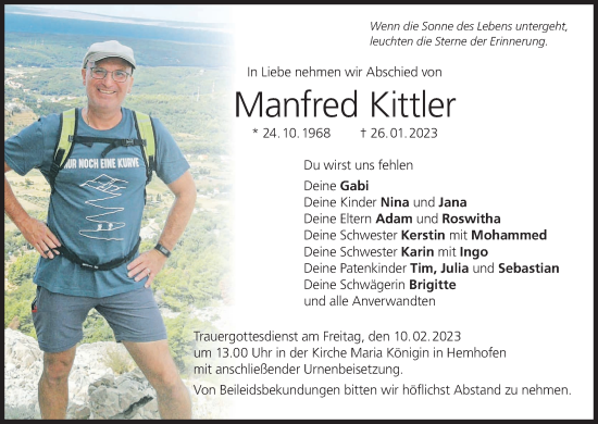Anzeige von Manfred Kittler von MGO