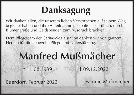 Anzeige von Manfred Mußmächer von MGO