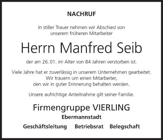 Anzeige von Manfred Seib von MGO