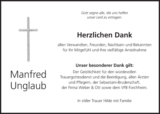 Anzeige von Manfred Unglaub von MGO