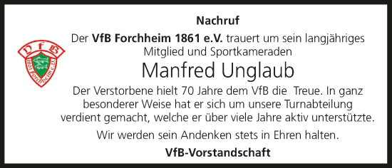 Anzeige von Manfred Unglaub von MGO