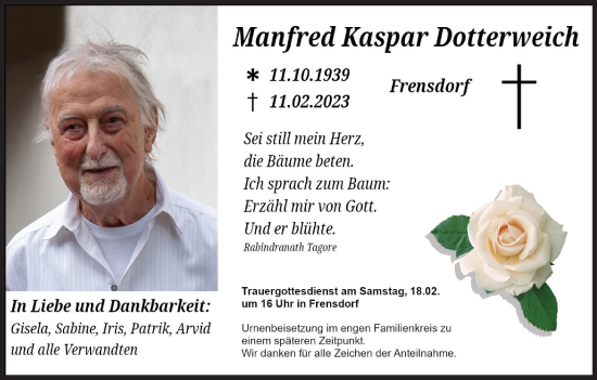 Anzeige von Manfred Kaspar Dotterweich von MGO