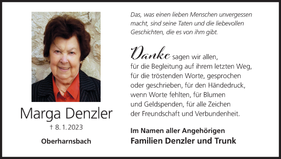 Anzeige von Marga Denzler von MGO