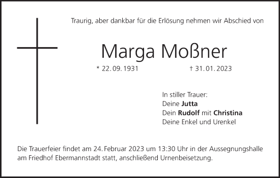 Anzeige von Marga Moßner von MGO