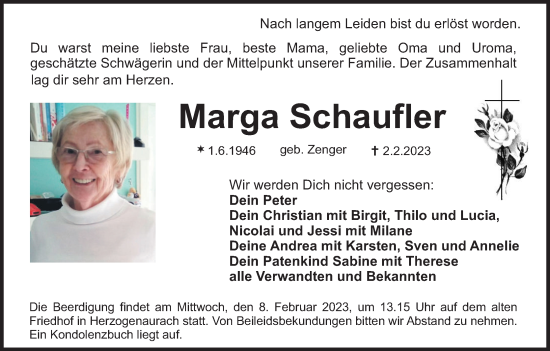 Anzeige von Marga Schaufler von MGO