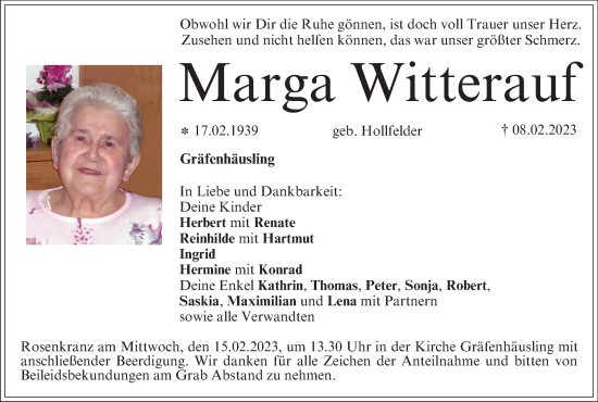 Anzeige von Marga Witterauf von MGO