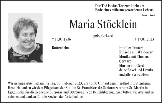 Anzeige von Maria Stöcklein von MGO