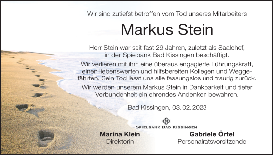 Anzeige von Markus Stein von MGO