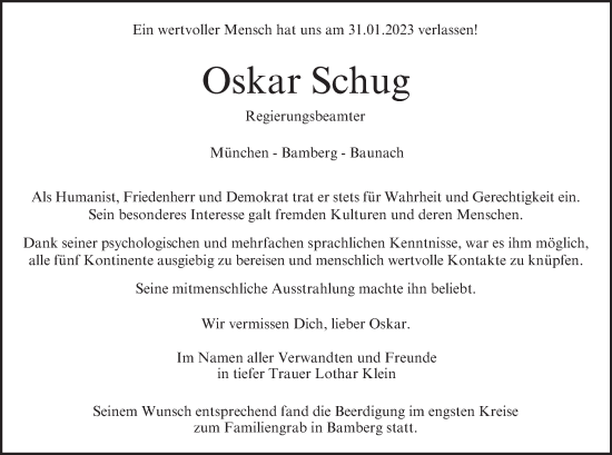 Anzeige von Oskar Schug von MGO