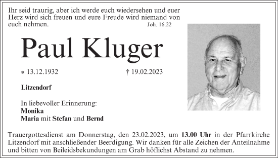 Anzeige von Paul Kluger von MGO