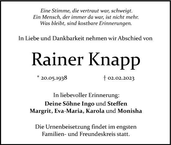 Anzeige von Rainer Knapp von MGO