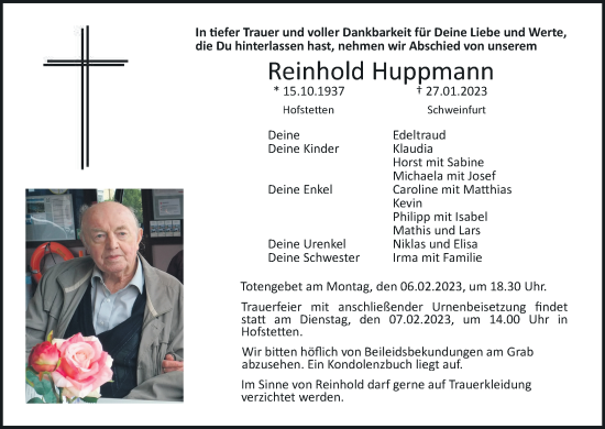 Anzeige von Reinhold Huppmann von MGO