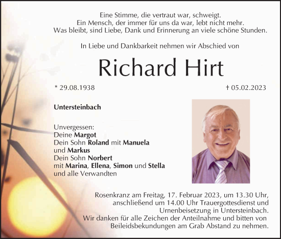 Anzeige von Richard Hirt von MGO