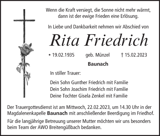 Anzeige von Rita Friedrich von MGO