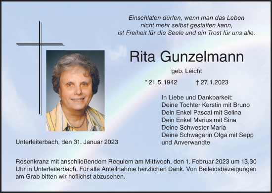 Anzeige von Rita Gunzelmann von MGO