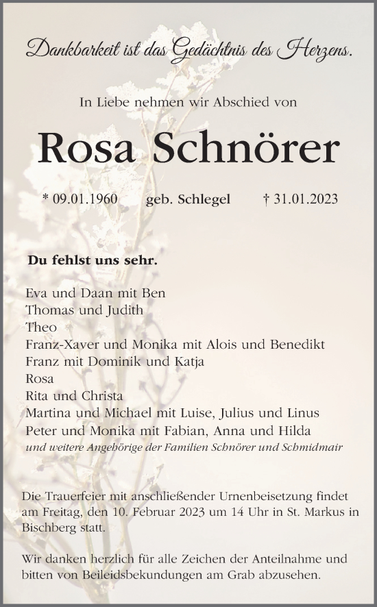 Anzeige von Rosa Schnörer von MGO
