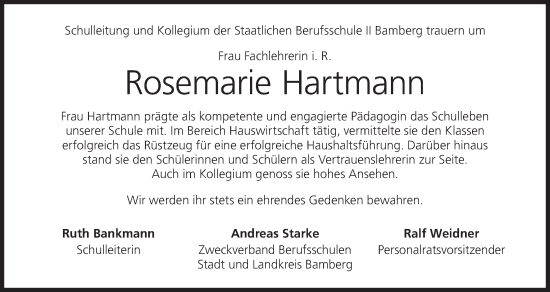 Anzeige von Rosemarie Hartmann von MGO