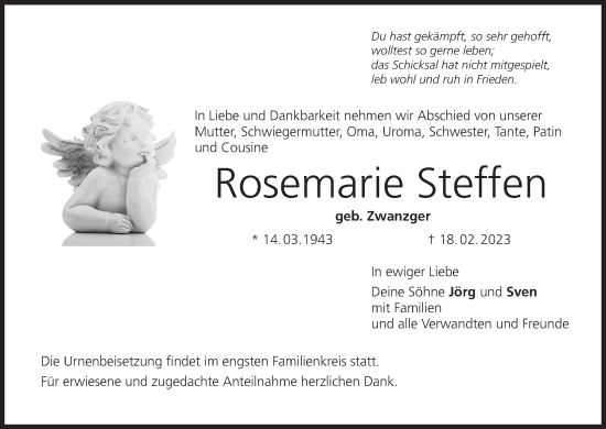 Anzeige von Rosemarie Steffen von MGO