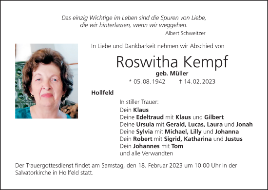 Anzeige von Roswitha Kempf von MGO