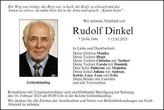 Anzeige von Rudolf Dinkel von MGO