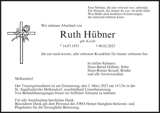 Anzeige von Ruth Hübner von MGO