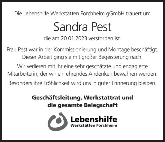 Anzeige von Sandra Pest von MGO