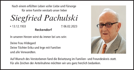 Anzeige von Siegfried Pachulski von MGO