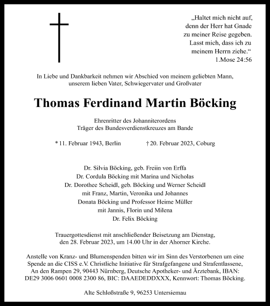 Anzeige von Thomas Ferdinand Martin Böcking von MGO