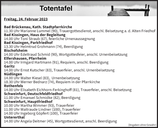Anzeige von Totentafel vom 24.02.2023 von MGO