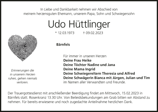 Anzeige von Udo Hüttlinger von MGO