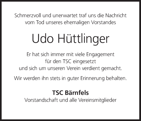 Anzeige von Udo Hüttlinger von MGO