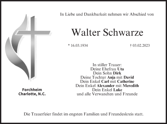 Anzeige von Walter Schwarze von MGO