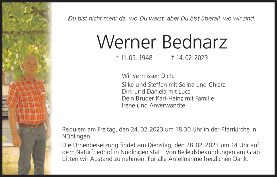 Anzeige von Werner Bednarz von MGO