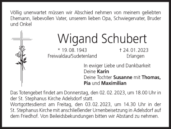 Anzeige von Wigand Schubert von MGO