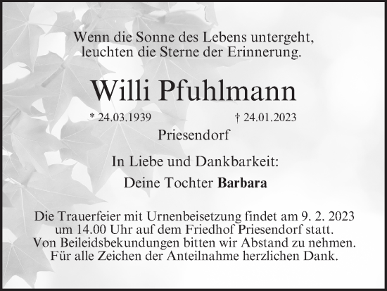 Anzeige von Willi Pfuhlmann von MGO