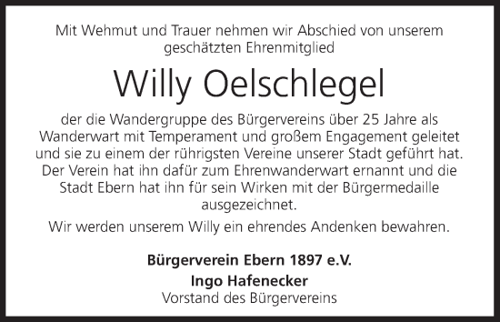Anzeige von Willy Oelschlegel von MGO