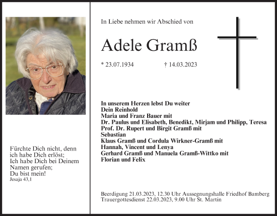Anzeige von Adele Gramß von MGO