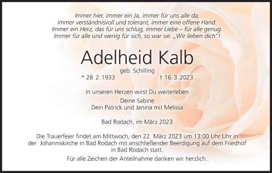 Anzeige von Adelheid Kalb von MGO