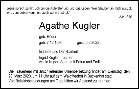 Anzeige von Agathe Kugler von MGO